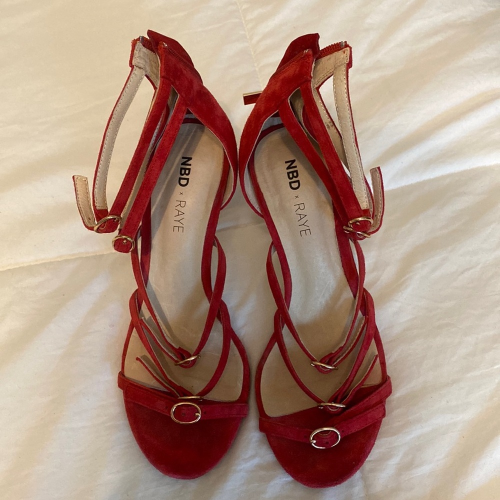 Red Raye Buckle Heels